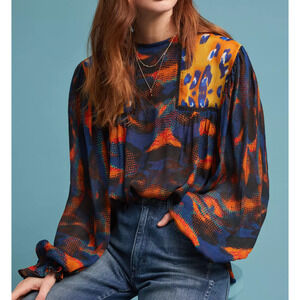 Bl-nk London Eclectic Leopard Peasant Top Boho Artsy Anthropologie, S